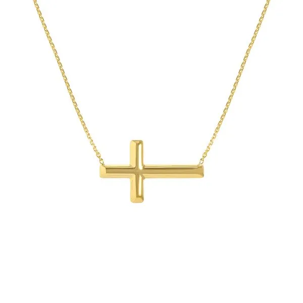 14Kt Yellow Gold East West Sideways Cross Necklace Steve Lennon & Co Jewelers  New Hartford, NY
