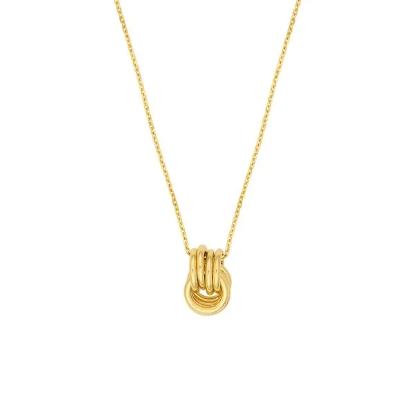 14kt Yellow Gold Love Knot Pendant Cable Necklace Steve Lennon & Co Jewelers  New Hartford, NY