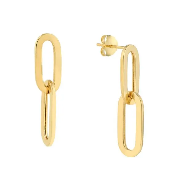 14kt Yellow Gold Double Flat Oval Link Dangle Earrings Steve Lennon & Co Jewelers  New Hartford, NY