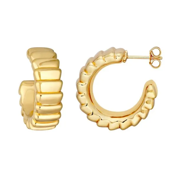 14kt Yellow Gold Puff Corrugated Open Hoop Earrings Steve Lennon & Co Jewelers  New Hartford, NY