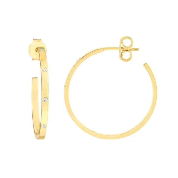 14Kt Yellow Gold Diamond Square Tube Hoop Earrings 2x25mm Steve Lennon & Co Jewelers  New Hartford, NY