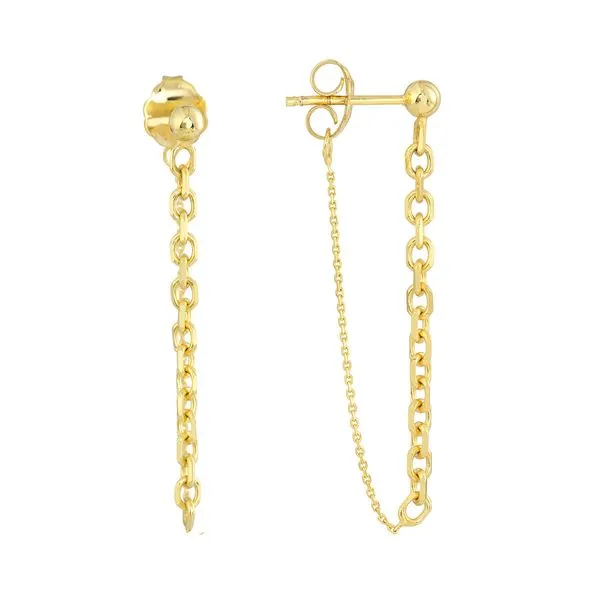 14KT Yellow Gold Front to Back Cable Chain Huggie Earrings Steve Lennon & Co Jewelers  New Hartford, NY