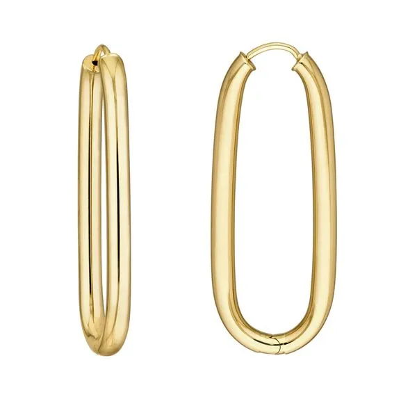 14kt Yellow Gold 38.3mm Oval Round Hoop Hinged Earrings Steve Lennon & Co Jewelers  New Hartford, NY