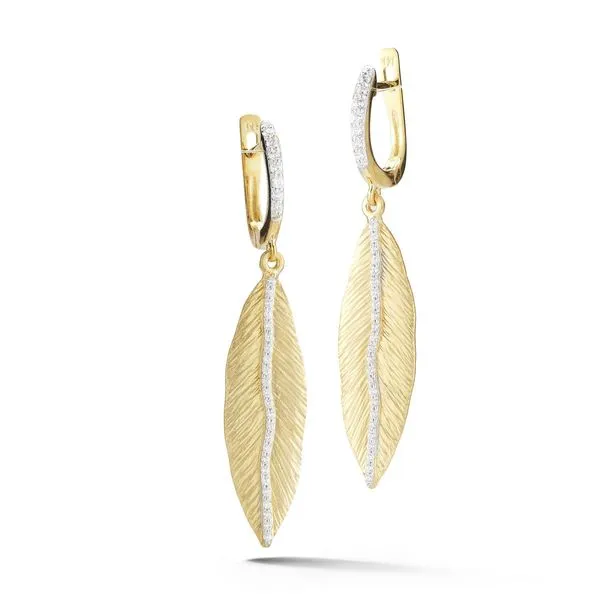 I. Reiss -  14 Karat Yellow Gold Matte-Finish Leaf Earrings Enhanced With 0 35 Carats Of Pave Set Diamonds Steve Lennon & Co Jewelers  New Hartford, NY