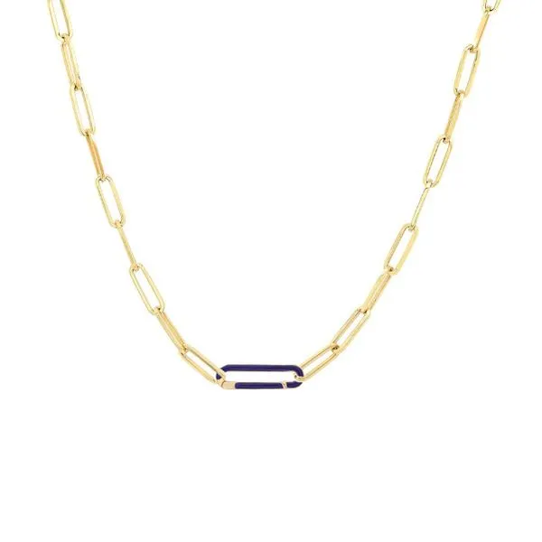 14K Yellow Gold Endless Medium Paperclip Chain Bracelet with Black Enamel Clasp(Picture shown with blue enamel clasp on necklace Steve Lennon & Co Jewelers  New Hartford, NY