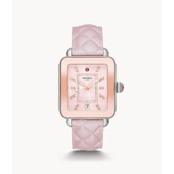 Michele - Deco Sport Two-Tone Topaz Dial Quilted Leather Watch Steve Lennon & Co Jewelers  New Hartford, NY
