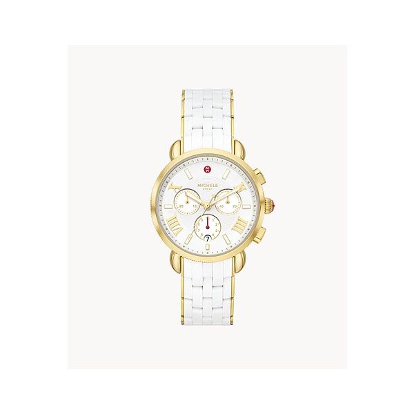 Michele Sporty Sport Sail White and Gold-Tone Silicone-Wrapped Watch S. Lennon & Co Jewelers New Hartford, NY