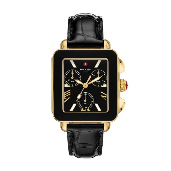 Michele- Deco Sport Stainless Steel With A Black Leather Strap Steve Lennon & Co Jewelers  New Hartford, NY