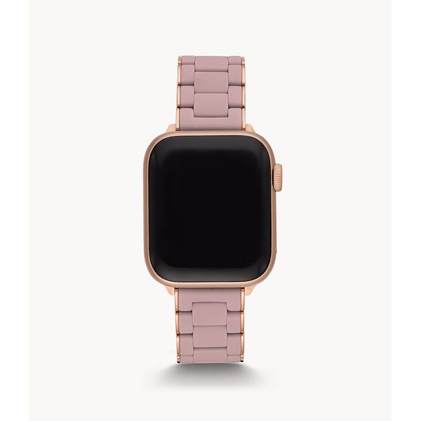 Michele Rose and Pink Gold-Tone Silicone-Wrapped Bracelet Band for Apple Watch Steve Lennon & Co Jewelers  New Hartford, NY