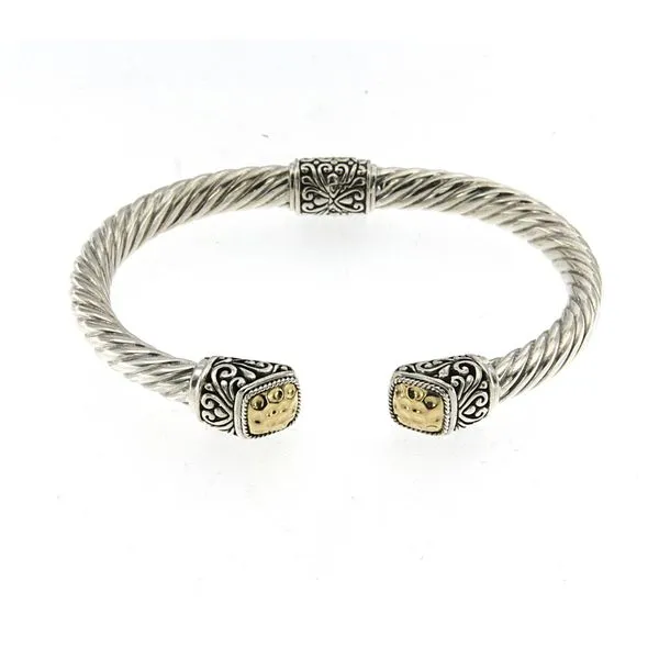 Samuel B. - SS/18K Twisted Cable Bangle With Hammered Gold Cushion Endcaps S. Lennon & Co Jewelers New Hartford, NY