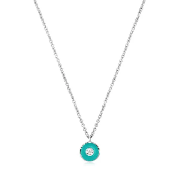 Ania Haie Teal Enamel Disc Silver Necklace Steve Lennon & Co Jewelers  New Hartford, NY