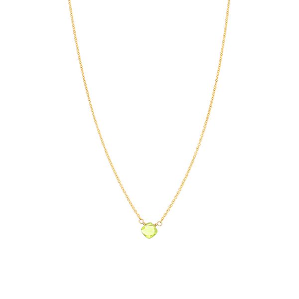 Birthstone of the Month August GOLD FILLED CHAIN WITH A PERIDOT BRIOLETTE Steve Lennon & Co Jewelers  New Hartford, NY