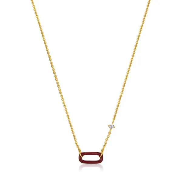 Ania Haie - Claret Red Enamel Gold Link Necklace 14kt gold plated on sterling silver with enamel Steve Lennon & Co Jewelers  New Hartford, NY