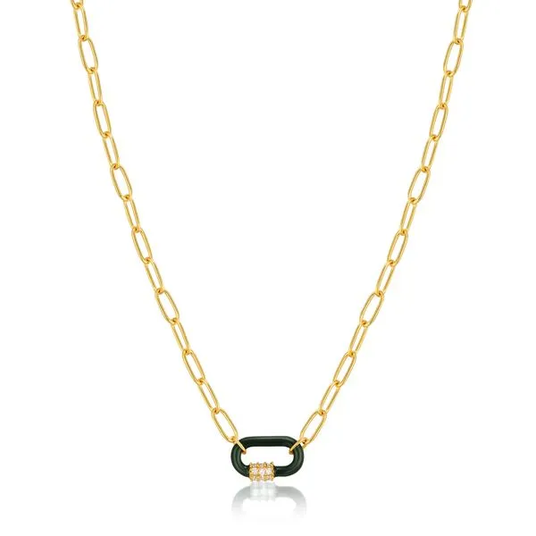 Ania Haie - Forest Green Enamel Carabiner Gold Necklace 14kt gold plated on sterling silver with enamel Steve Lennon & Co Jewelers  New Hartford, NY