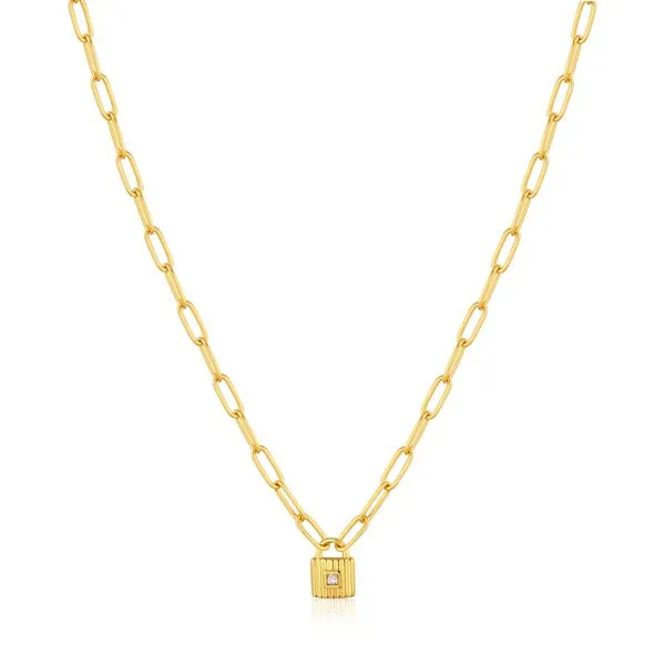 Ania Haie - Gold Chunky Chain Padlock Necklace 14kt gold plated on sterling silver Steve Lennon & Co Jewelers  New Hartford, NY