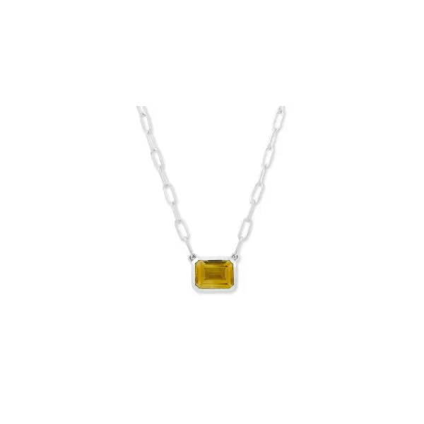 Samuel B. SS Emerald Shape 7X9mm Citrine Solitaire Necklace S. Lennon & Co Jewelers New Hartford, NY