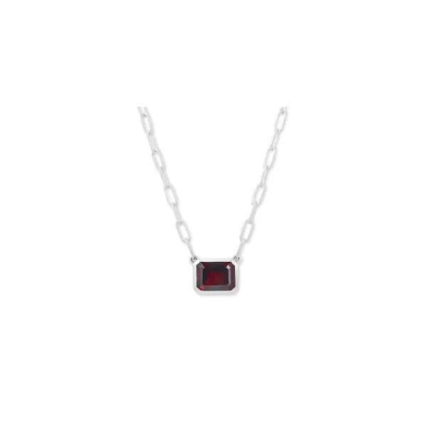 Samuel B. SS Emerald Shape 7X9mm Garnet Solitaire Necklace Steve Lennon & Co Jewelers  New Hartford, NY