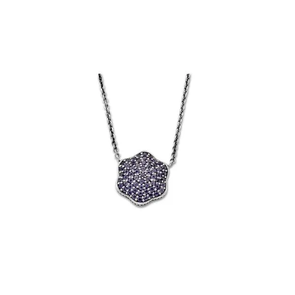 Samuel B. SS Flower Shape Pave Birthstone Necklace- Amethyst S. Lennon & Co Jewelers New Hartford, NY