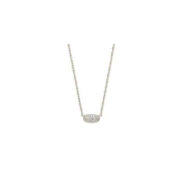 Kendra Scott Grayson Short Pendant Necklace Rhodium Metal White CZ Steve Lennon & Co Jewelers  New Hartford, NY