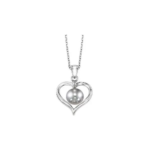 Sterling Silver Heart Pendant With Single Grey Color Pearl Steve Lennon & Co Jewelers  New Hartford, NY