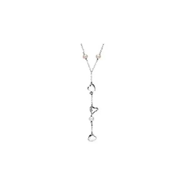 Sterling Silver Y Chain Necklace with Pearls and Heart Charms Steve Lennon & Co Jewelers  New Hartford, NY