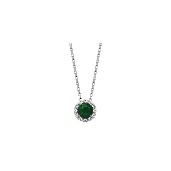 Samuel B. Sterling Silver Dyed Green Corundum Rd 6mm & White Topaz Pendant Steve Lennon & Co Jewelers  New Hartford, NY