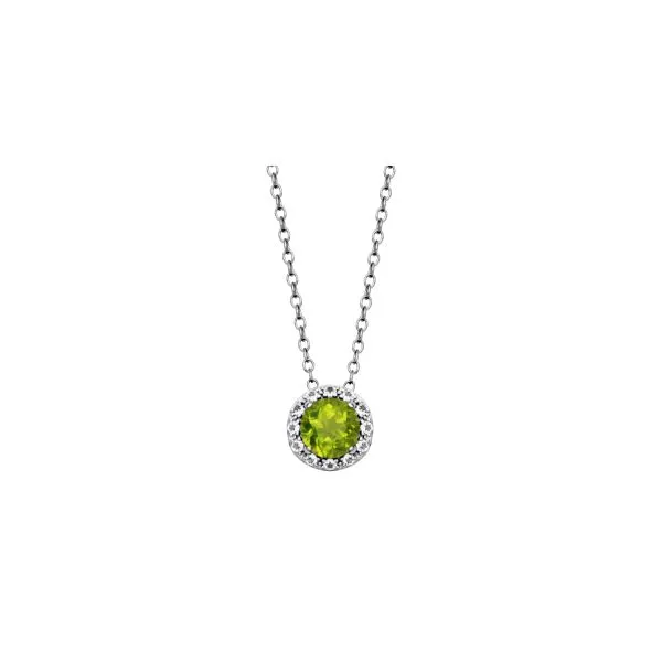Samuel B. Sterling Silver Genuine Peridot Rd 6mm & White Topaz Pendant Steve Lennon & Co Jewelers  New Hartford, NY