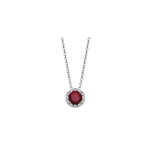 Samuel B. Sterling Silver Dyed Red Corundum Rd 6mm & White Topaz Pendant Steve Lennon & Co Jewelers  New Hartford, NY