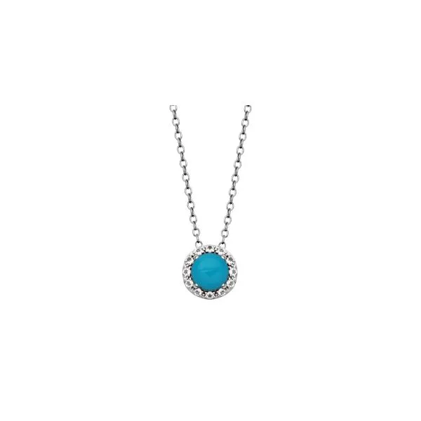 Samuel B. Sterling Silver Genuine Sleepy Beauty Turquoise Rd 6mm & White Topaz Pendant Steve Lennon & Co Jewelers  New Hartford, NY