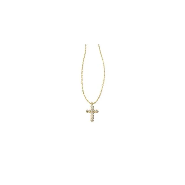 Kendra Scott Cross Crystal Pendant Necklace Gold White Crystal Steve Lennon & Co Jewelers  New Hartford, NY
