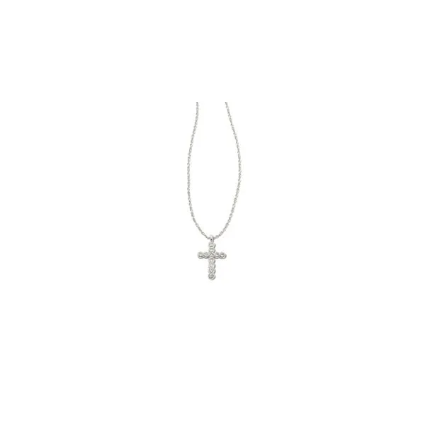 Kendra Scott Cross Crystal Pendant Necklace Silver White Crystal Steve Lennon & Co Jewelers  New Hartford, NY