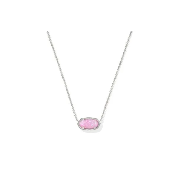 Kendra Scott Elisa Short Pendant Necklace Rhodium in Carnation Opal Steve Lennon & Co Jewelers  New Hartford, NY