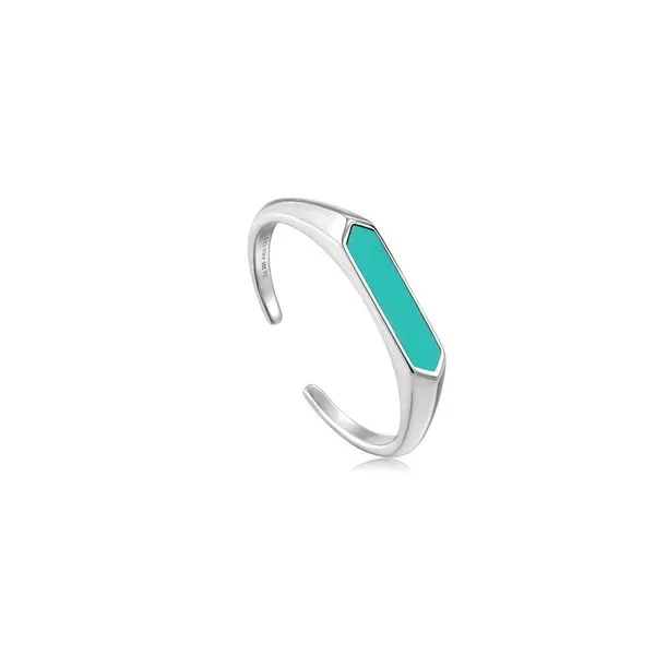 Ania Haie - Teal Enamel Bar Silver Adjustable Ring Steve Lennon & Co Jewelers  New Hartford, NY