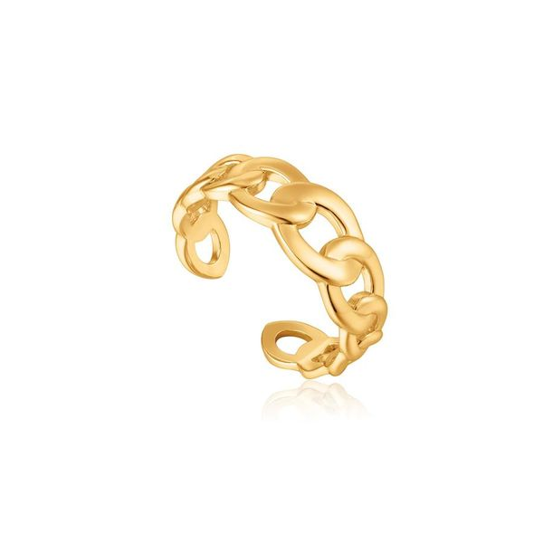 Ania Haie - Gold Curb Chain Adjustable Ring SS - 14K YG Plating Steve Lennon & Co Jewelers  New Hartford, NY