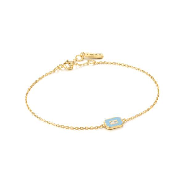 Ania Haie Powder Blue Enamel Emblem Gold Bracelet Steve Lennon & Co Jewelers  New Hartford, NY