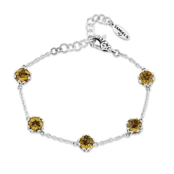 Samuel B. SS 7MM Round Citrine Station Bracelet Steve Lennon & Co Jewelers  New Hartford, NY