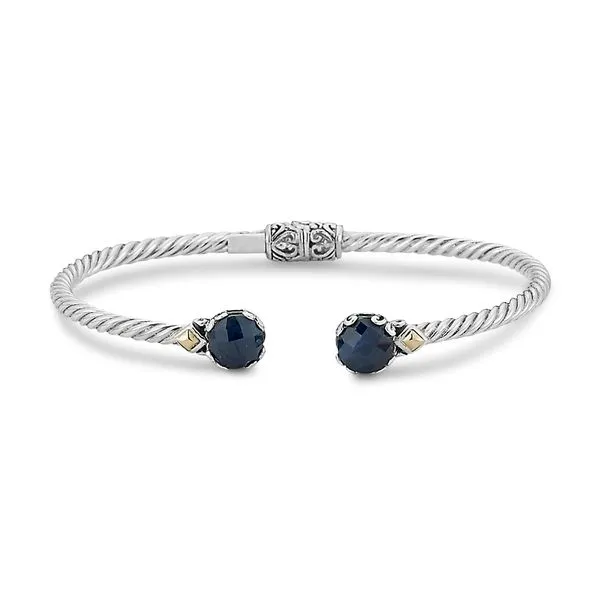 Samuel B. Sterling Sliver/18K 7mm Round Blue Sapphire Twisted Cable Bangle In 3mm Steve Lennon & Co Jewelers  New Hartford, NY