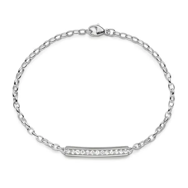 Monica Rich Kosann Sterling Silver Poesy Bracelet with White Sapphire Stones, Engraved with 