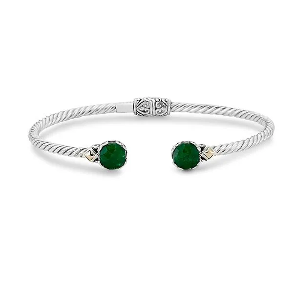 SAMUEL B. SS/18K 7MM ROUND EMERALD TWISTED CABLE BANGLE IN 3MM Steve Lennon & Co Jewelers  New Hartford, NY