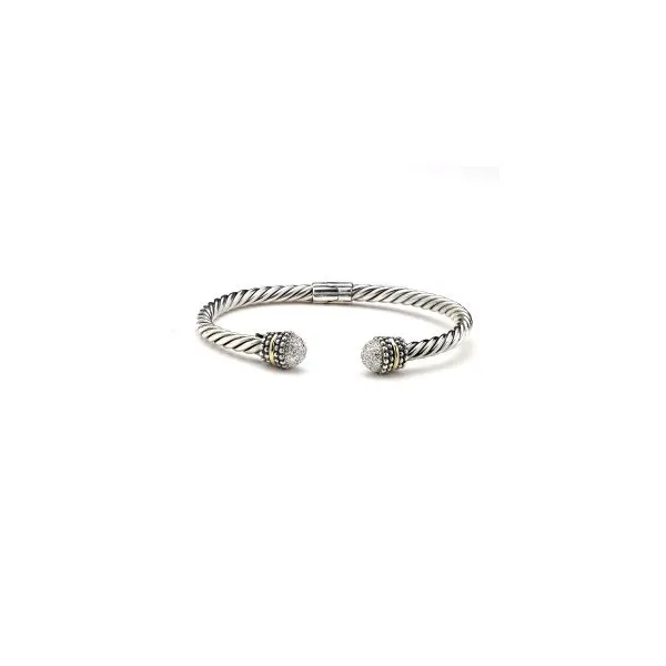 Samuel B SS & 14K Pave Diamond Cable Bangle S. Lennon & Co Jewelers New Hartford, NY