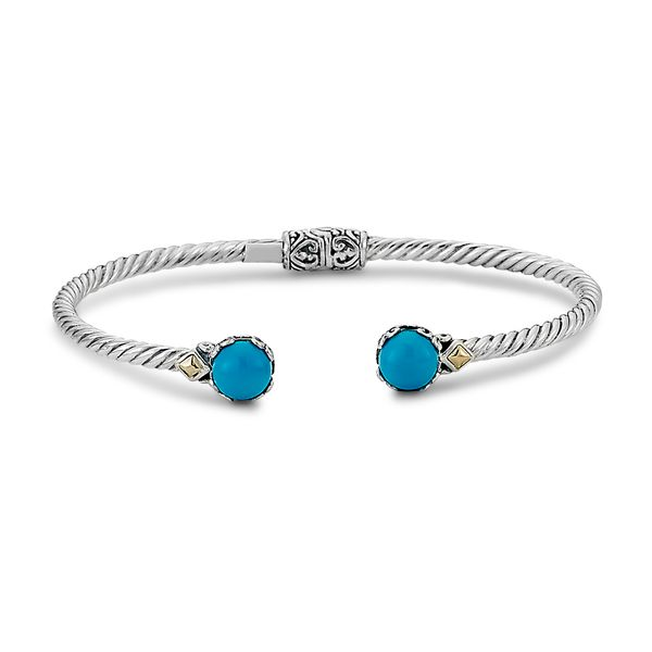Samuel B. SS/18K 7Mm Round Sleeping Beauty Turquoise Twisted Cable Bangle In 3Mm Steve Lennon & Co Jewelers  New Hartford, NY