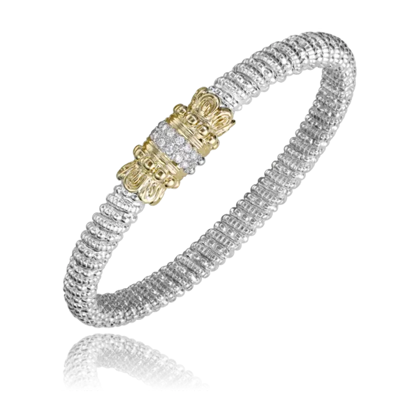 Vahan 14K Yellow Gold & Sterling Silver 6MM Closed Band Crown Bracelet w/12 Round Diamonds .18 tcw Steve Lennon & Co Jewelers  New Hartford, NY