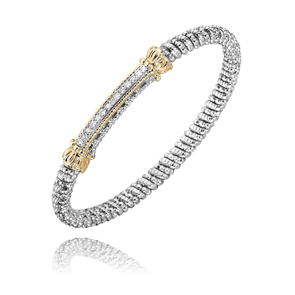 Vahan 14K Yellow Gold & Sterling Silver 4MM Closed Band Bar Bracelet w/15 Round Diamonds .14tcw Steve Lennon & Co Jewelers  New Hartford, NY