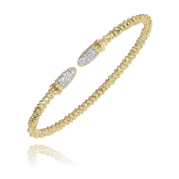 Vahan 14K Yellow Gold 2MM Petite Open Band Braclet with 1 Pave Oval on Each Side .18tcw Steve Lennon & Co Jewelers  New Hartford, NY
