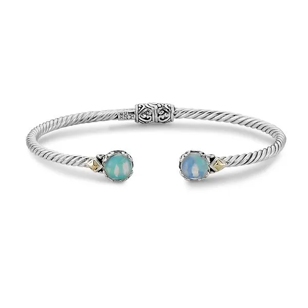 Samuel B. Sterling Silver/18K 7mm Round Opal Twisted Cable Bangle In 3mm S. Lennon & Co Jewelers New Hartford, NY