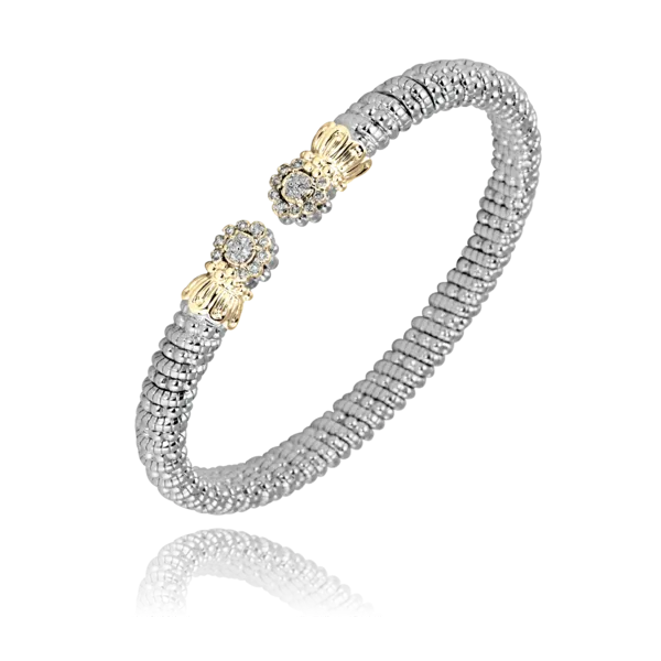 Vahan 14K Yellow Gold & Sterling Silver 4MM Open Band Bracelet with 1 Oval Diamond Shape on Each Side .06tcw Steve Lennon & Co Jewelers  New Hartford, NY