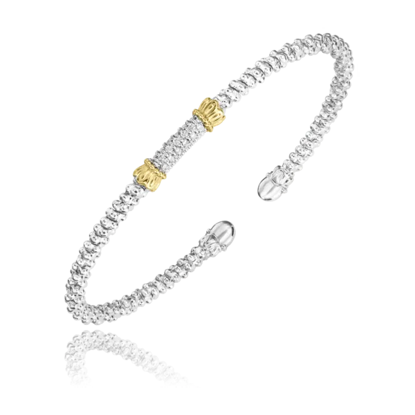 Vahan 14K Yellow Gold & Sterling Silver 2MM Open Band Bracelet with 17 Round Diamond .13tcw Steve Lennon & Co Jewelers  New Hartford, NY
