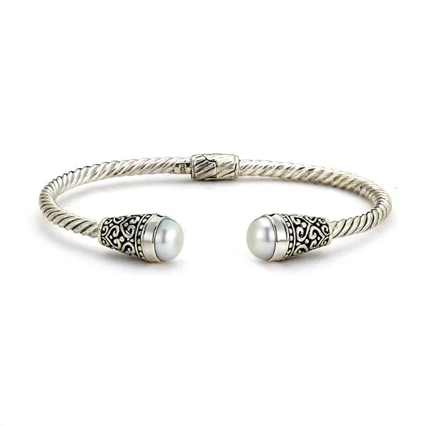 Samuel B. - Sterling Silver Twisted Cable 3mm Bangle With Fresh Water Pearl Steve Lennon & Co Jewelers  New Hartford, NY
