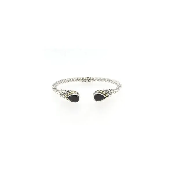 Samuel B. SS/18K Twisted Hinged Cable Bangle W/ Garnet Pear Cut Ends Steve Lennon & Co Jewelers  New Hartford, NY