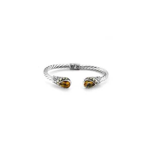 Samuel B. SS/18K Twisted Hinged Cable Bangle W/ Citrine Pear Cut Ends Steve Lennon & Co Jewelers  New Hartford, NY